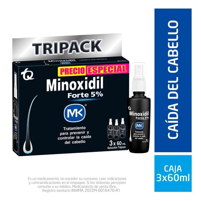 Minoxidil Forte Precio Especial 5% Solucion Topica Caja Por 3Frasco Por 60Ml Mk