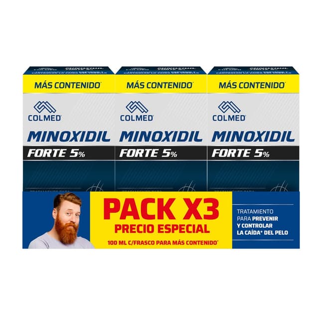Minoxidil Forte Precio Especial 5% Solución Topica Caja X 3Frasco X 100Ml Colmed